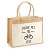 Beach Bag - PLANETEE - Jute with Pocket I Can't Bike - Natural Cotton - 43x33 Cm - Printed In France