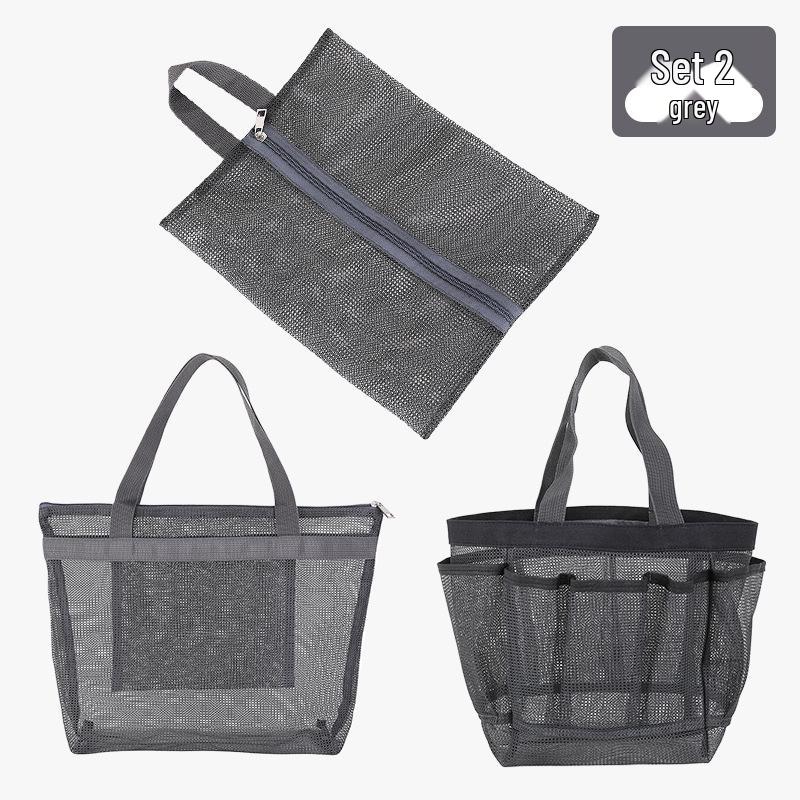 Geantă de înot portabilă din plasă cu buzunare multiple, poliester, de mână, organizator de plajă