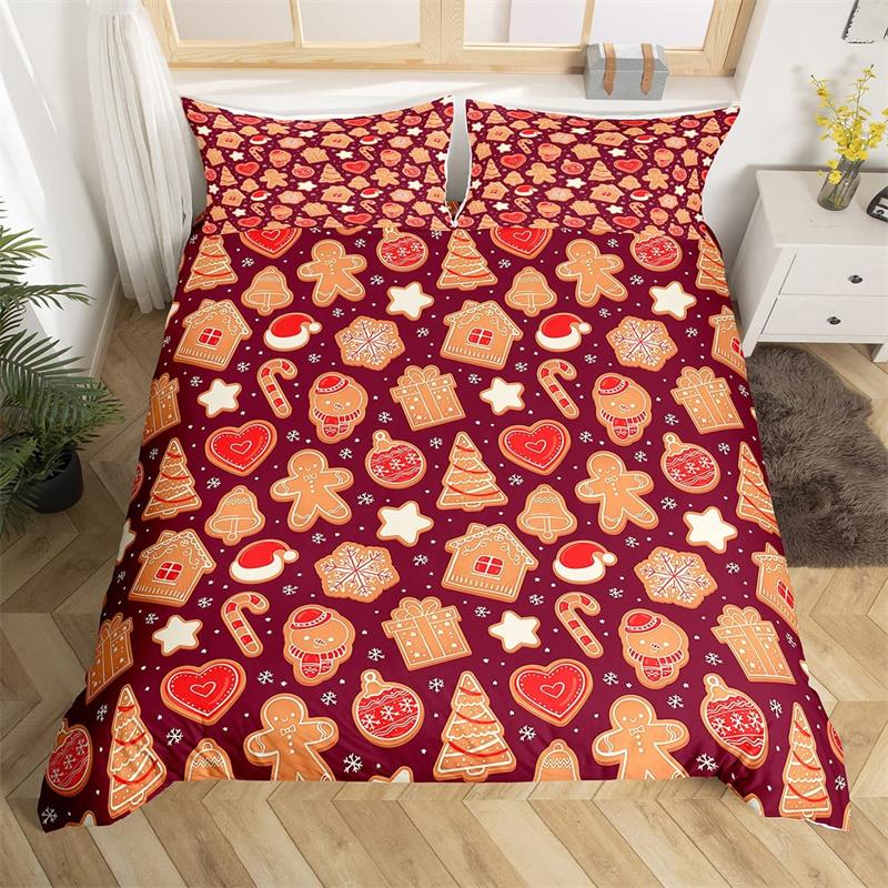 Christmas Duvet Cover Boys Christmas Gingerbread Man Bedding Set Microfiber New Year Quilt Cover Set Xmas Theme Bedspread Cover