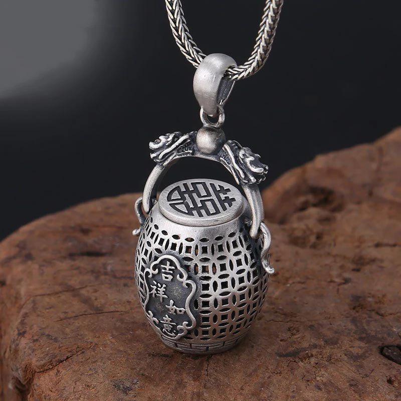 Opened Retro Creative Hollow Out Copper Coin Pendant Double Dragon Head Handle Necklace For Men And Women Jewelry