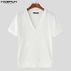 INCERUN Men V Neck Short Sleeve Solid Color Casual Fitted Rib T-shirts
