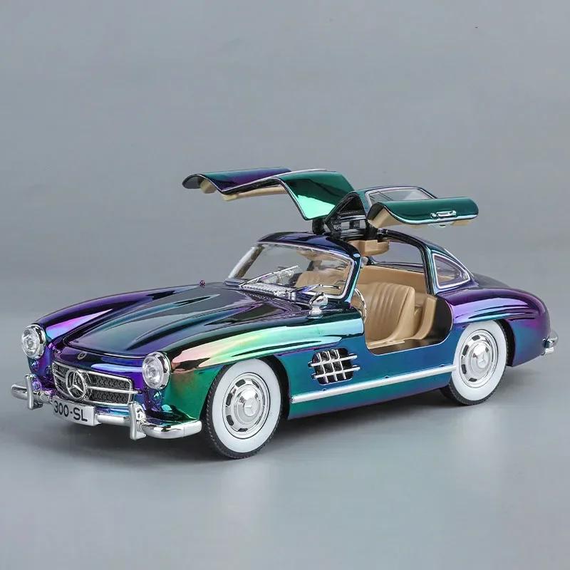 1:24 Scale 300SL 500K Car Toy Model Sound Light Doors Opened Classic Cars Alloy Diecast Shock Absorption Models Kids Presents
