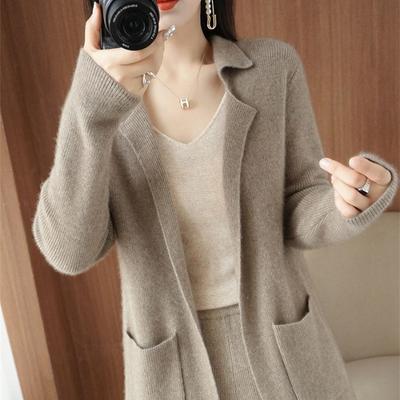 Medium and Long Cardigan Women's Autumn and Winter New Loose Solid Color Coat Knitted Sweater Over the Knee Sweater Jacket Women's Outer Top