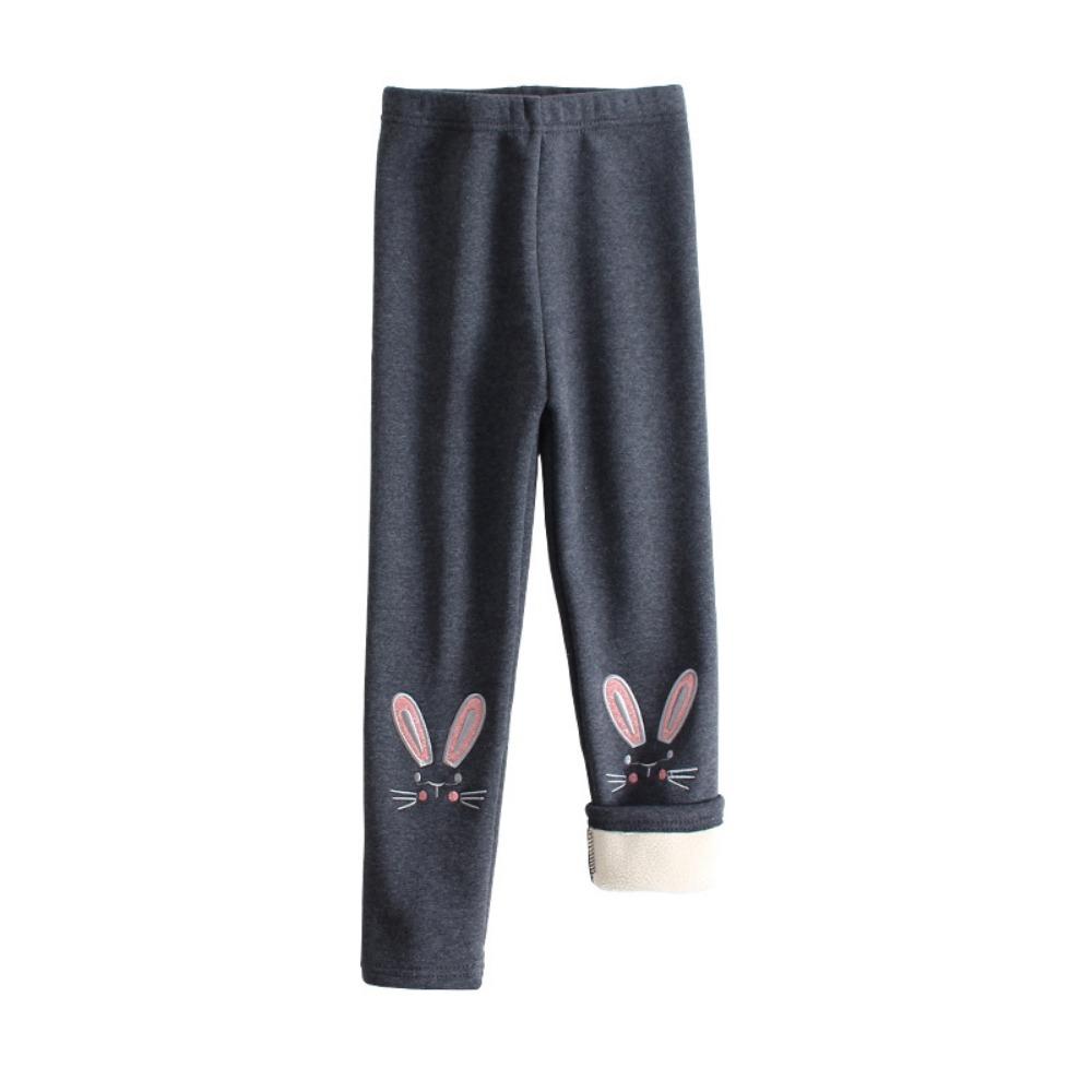 Winter Girls' Fleece-Lined Thickened Leggings Pure Cotton Children's Fall/Winter Pants Cartoon Rabbit Embroidered Baby Long Pants