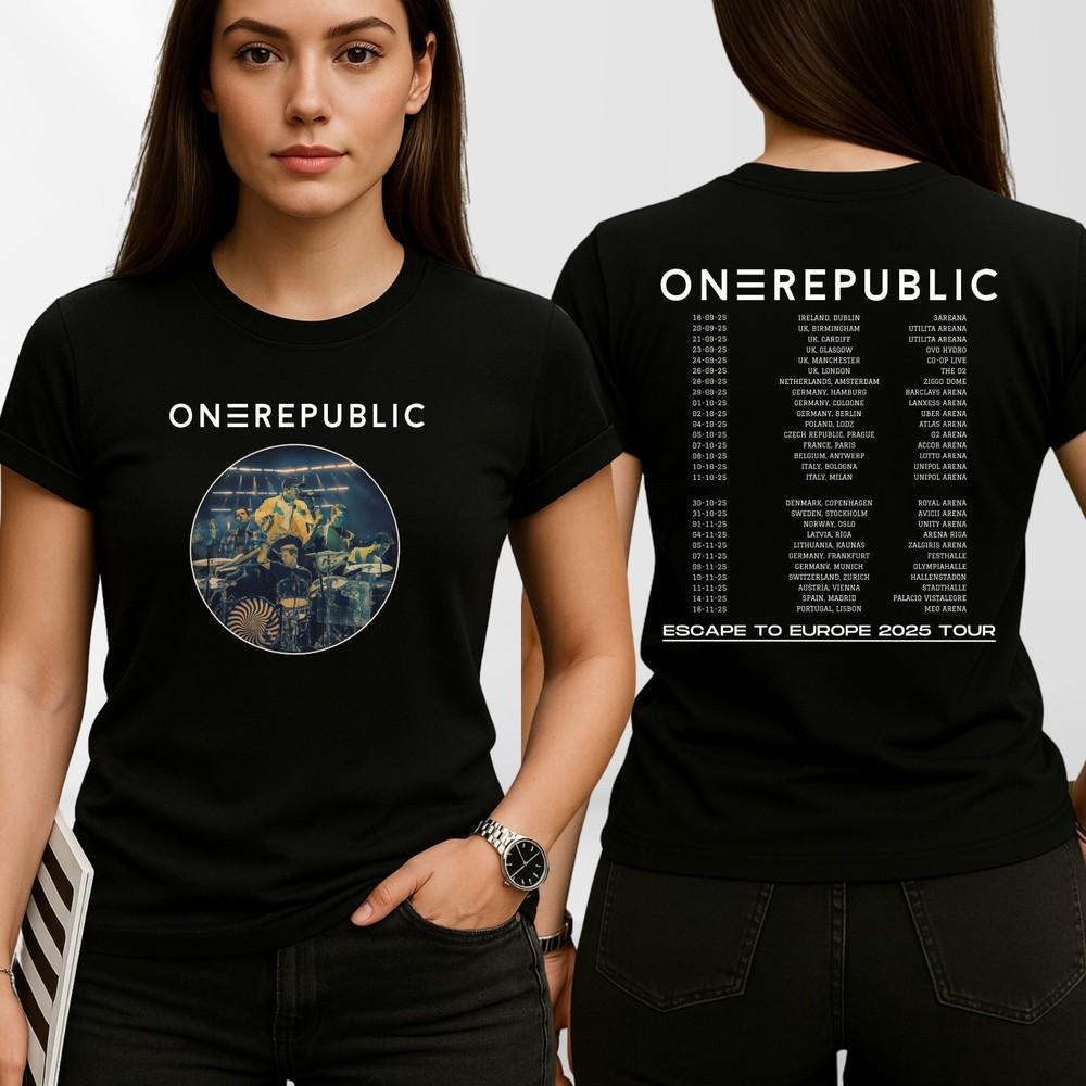 

One Republic T-Shirt, Escape To Europe 2025 Tour Dates Concert Fan Gift Tee Top 4XL