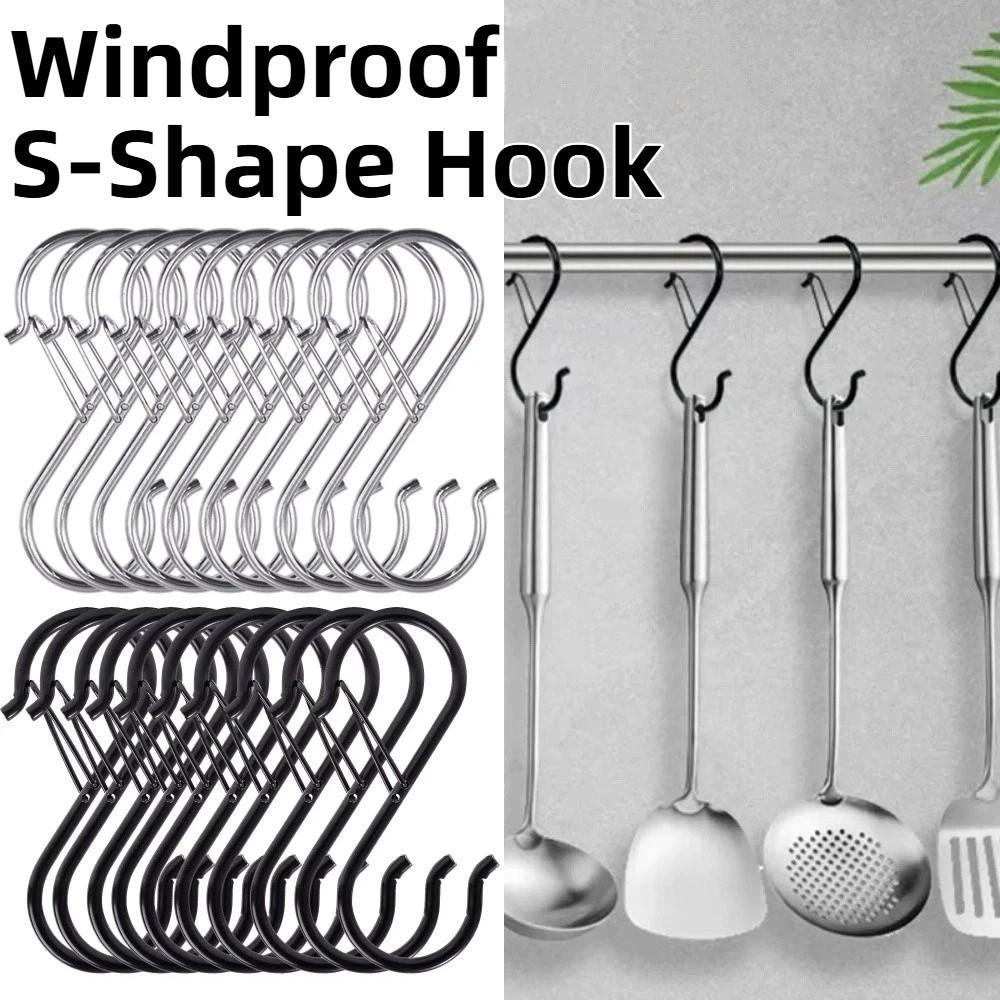 10Pcs S-Shape Balcony Clothes Hanger Windproof Stainless Steel Windproof S-Type Hook Thickened Polished Kitchen Pot Rack Hooks