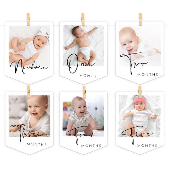 2Pcs 1st Birthday Baby Photo Banner for Newborn To 12 Months Monthly Milestone Photograph Bunting Garland Gender Neutral Picture Display Garlands for