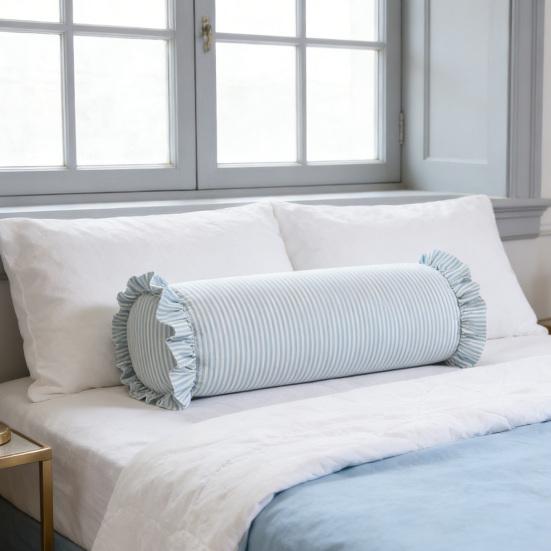 8" x 20" Striped Ruffle Bolster Decorative Pillow Long Cylinder Throw Pillow for Bed Couch Farmhouse Boho Home Decor