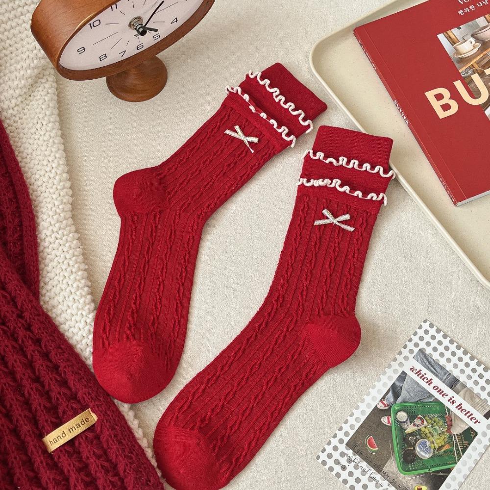 

Хлопковые носки-валенки Вязаные носки средней длины Модные женские эластичные полосатые носки Новогодний подарок 2