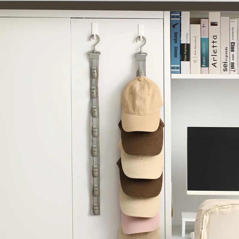 Wardrobe Hat Rack Hanging Rope Hat Storage Clips Hat Organizer Display for Baseball Caps Hat Hanger for Closet Door and Bedroom