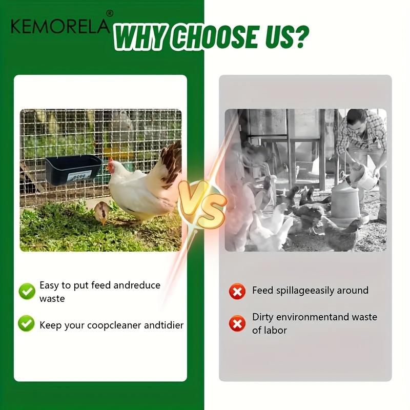 KEMORELA 1pc Large Hanging Chicken Feeder - Mess-Free Design for Farm Poultry Ducks Geese - Durable Fence-Mounted Spacious Basin