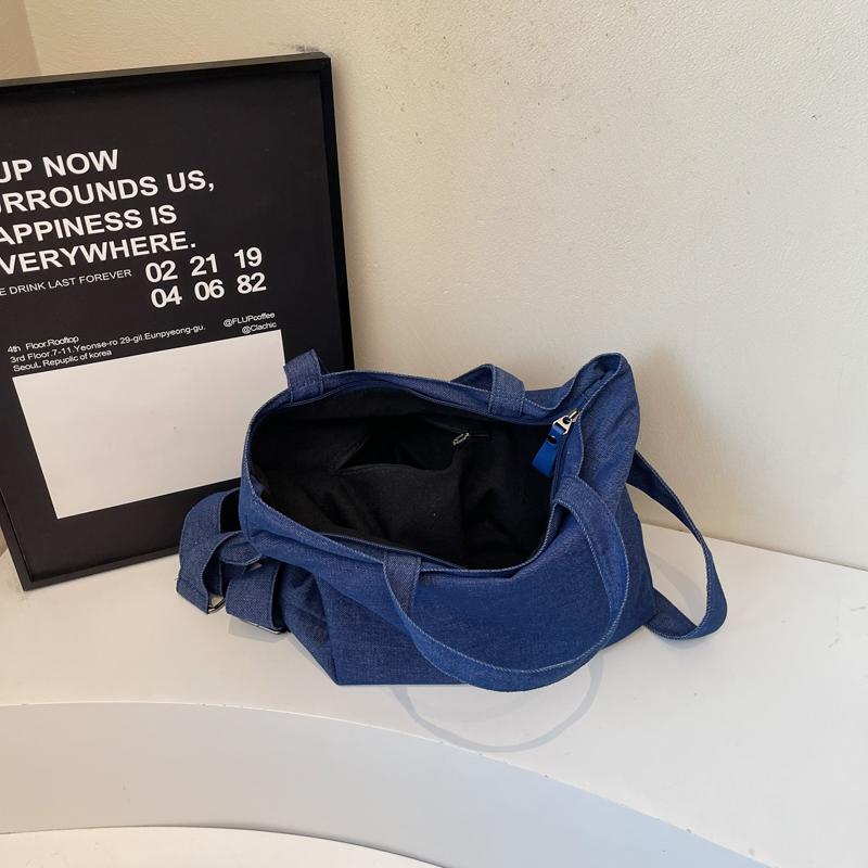 Large Capacity Student Tote Bag Solid Color Shoulder Crossbody Bag