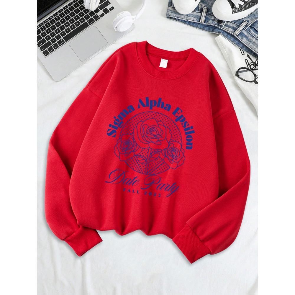 Sigma Alpha Epsilon Date Party Prints Sweatshirts Women Loose Casual Hoodies Crewneck Soft Pullover Warm Winter Clothes