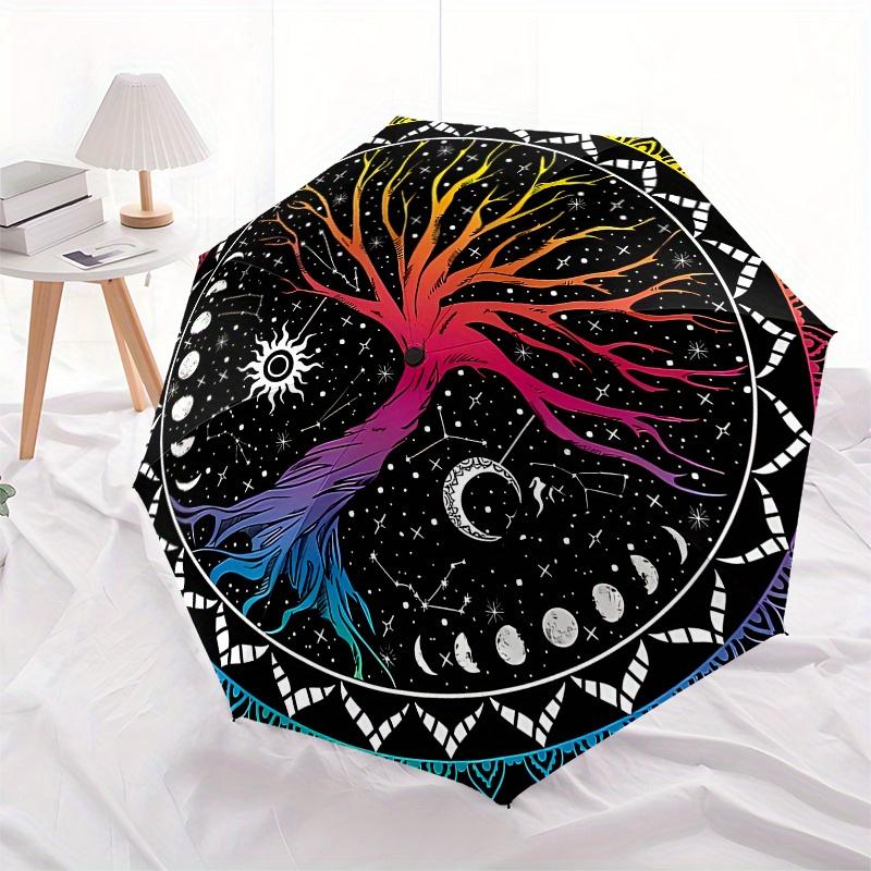 Colorful Tree of Life Mandala Wall Art DecorUmbrella, Portable 3-Fold Compact Umbrella for Men & Women Gift