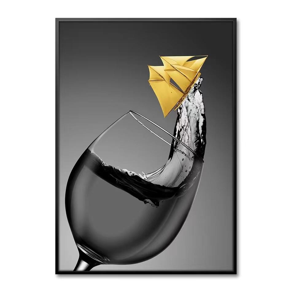 

Бокал для вина с маленькой лодочкой Печать на холсте Красное вино и бутылка Кухня Плакат Настенная картина Украшение для столовой и ресторана 50x70cm No Framed