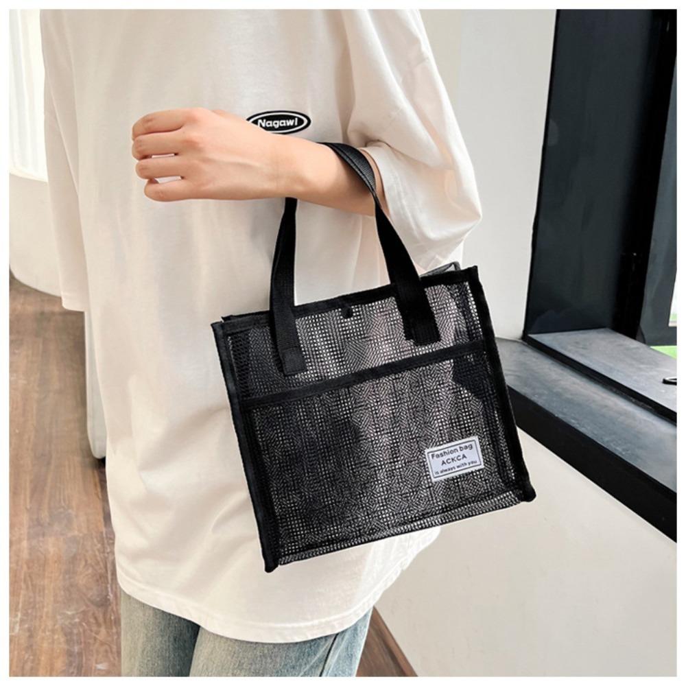 

Large Capacity Beach Bag Mesh Makeup Bags Quality Women s Handle Bag Travel рожевий