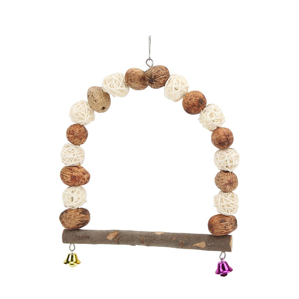 Bird Chewing Swing Wooden Pecans Rattan Hanging S Perch with Bells for Cockatiel Lovebird