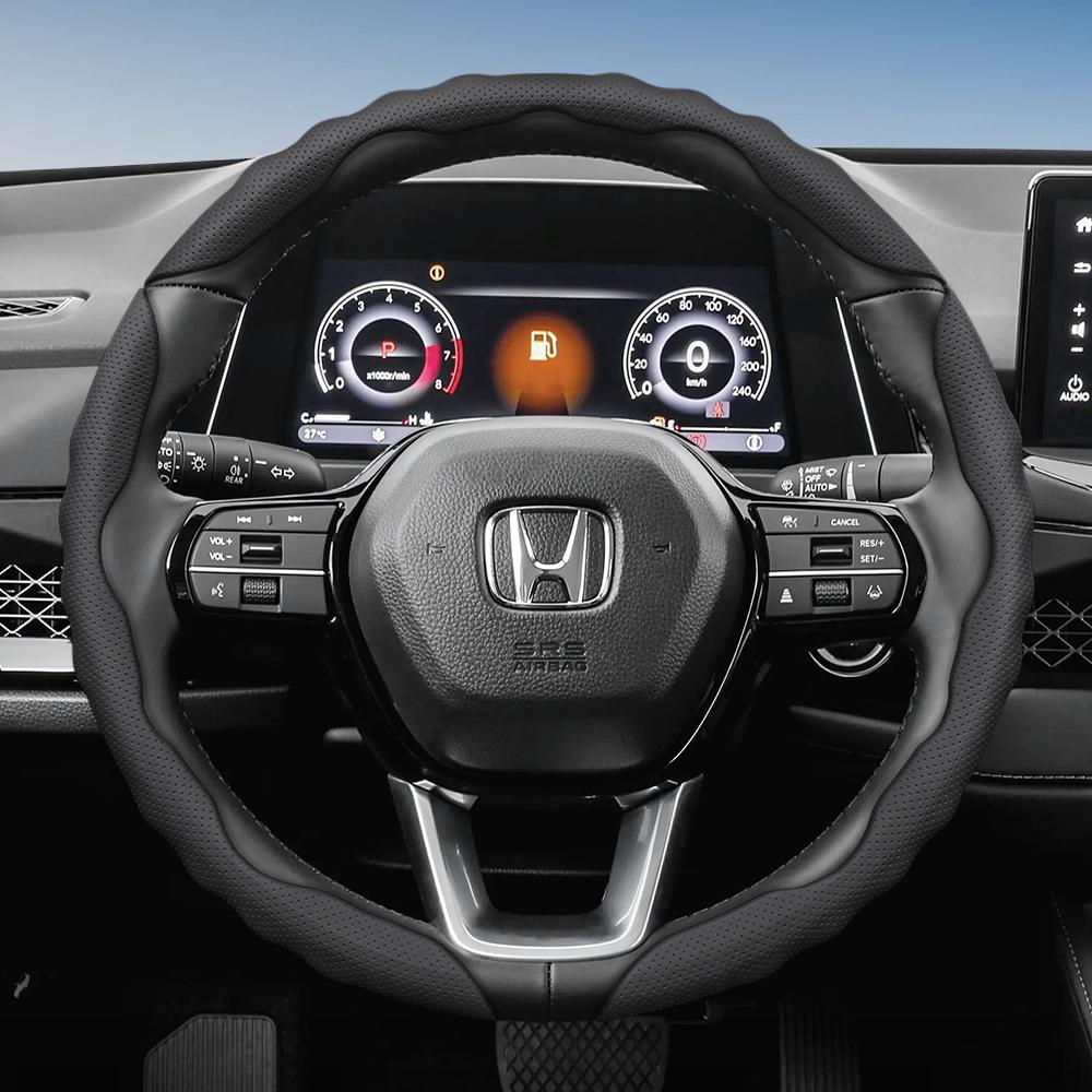Steering Wheel Cover Suitable for Honda, Wave-Shaped Sporty Design, Breathable Leather, Segmented Design, Non-Slip, Sweat-Abs Cr-V Fit Jazz Hr-