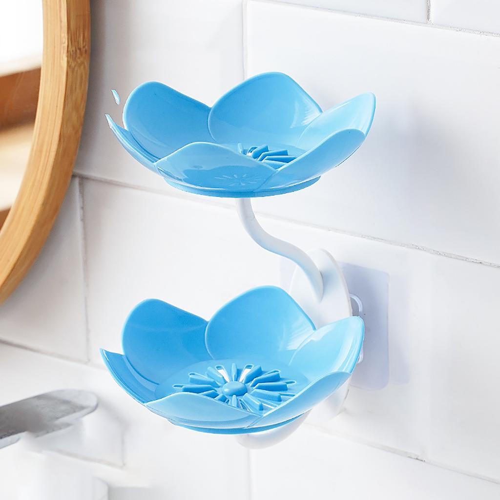 Plastics Lotus Shape Soap Box Punch Free Flower Shape Double Layer Soap Holder Wall Mounted Anti-slip Water Draining Soap Dish