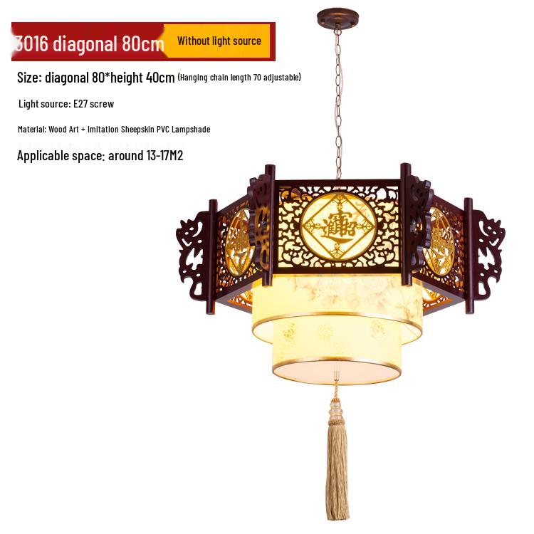 Hexagonal Solid Wood Chinese Antique Pendant Light for Teahouse or Restaurant