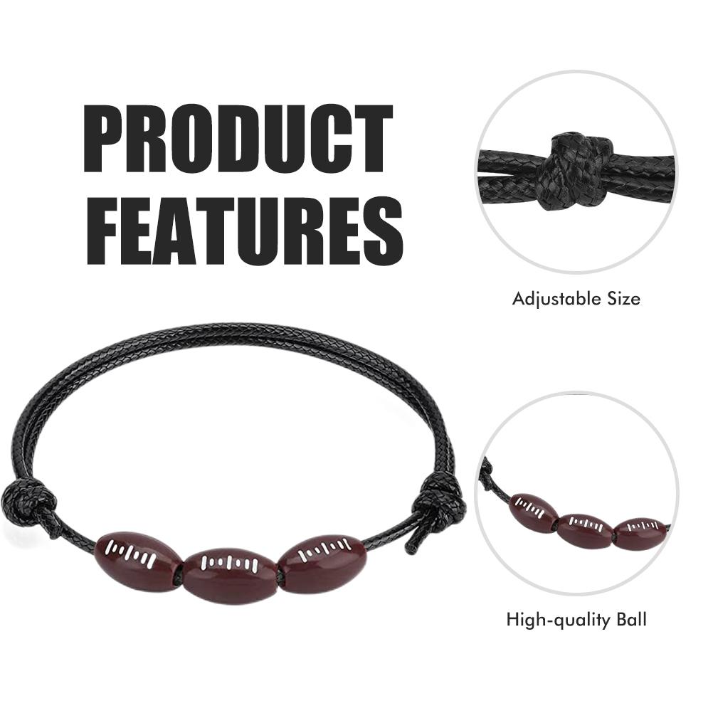 20Pcs Sports Ball Bracelets Soccer Baseball Rugby Beads Bracelets Adjustable Wax Cord Inspirational Sports Ball