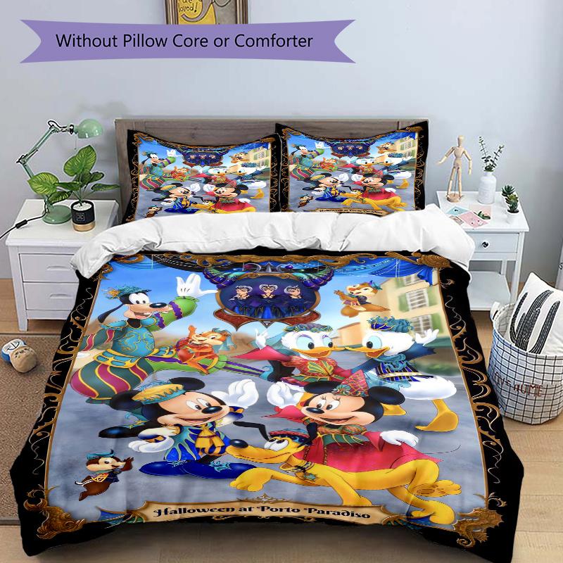 3pcs Halloween Themed Mickey and Friends Quilt Cover Set (1 Quilt Cover + 2 Pillowcases Without Pillow Core), High-Definition Printing for Home a