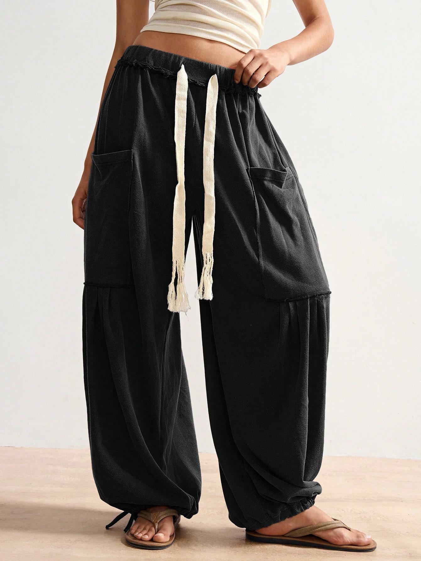European & American Style High-Waisted Wide-Leg Pants - Retro Lace-Up, Casual, Versatile Long Drape. Small