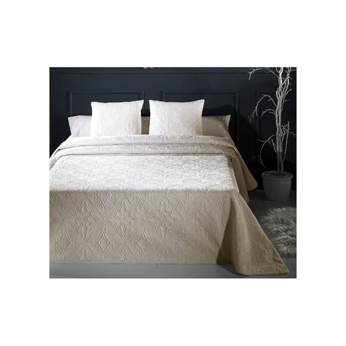 Couvre-lit - Hosteline - Beige - Pour lit de 90 à 105 cm - Polyester - Lavage en machine - Multicolore