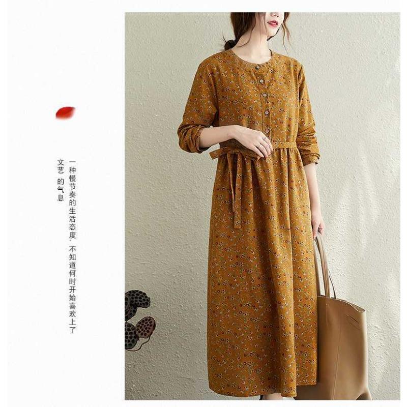 Floral Plus Size Dress Commuter Literary Loose Midi Dress