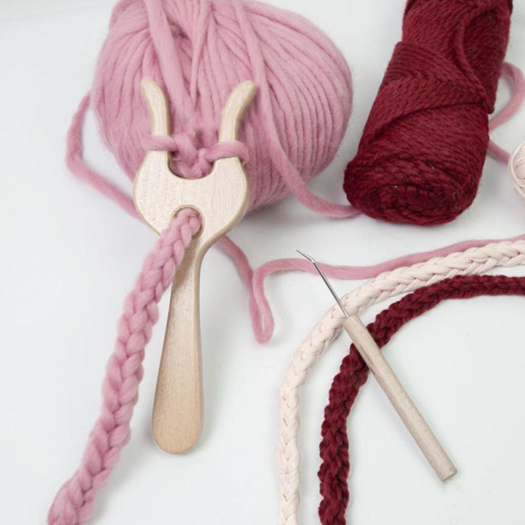 Hölzernes Lucet Häkelgabel Set Multifunktionales Strickwerkzeug Hölzerne Webgabel zum Häkeln Stricken Flechten Anfänger