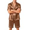 Men's Short Sleeve Button Down Pajama Set with Sleep Shorts Soft Casual Two-Piece Nightwear for Home Size S-4XL