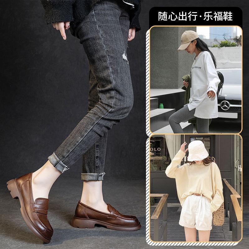 Loafers Women's Spring and Autumn 2025 Handmade Cowhide Soft-soled Single Shoes Fashion Lazy Shoes Women's One-pedal Retro