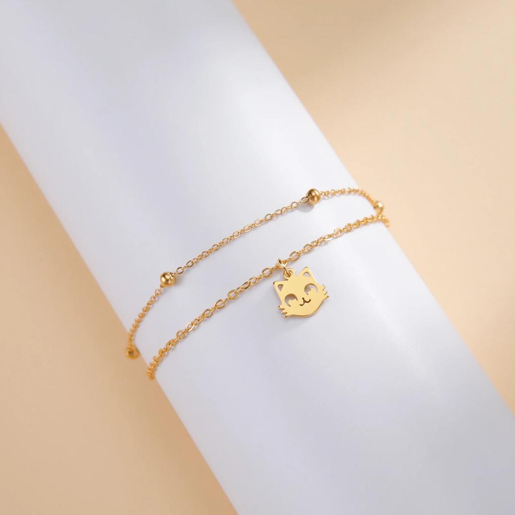 Cazador Stainless Steel Cute Cat Kitten Chain Foot Anklet Summer Beach Gold Color Bracelet on the leg for Women Jewelry Gift New
