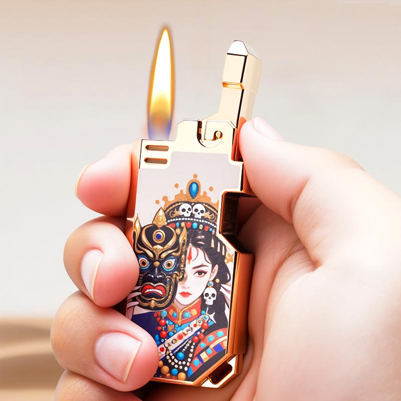 Creative Retro Flint God of Wealth Lighter with Color Print