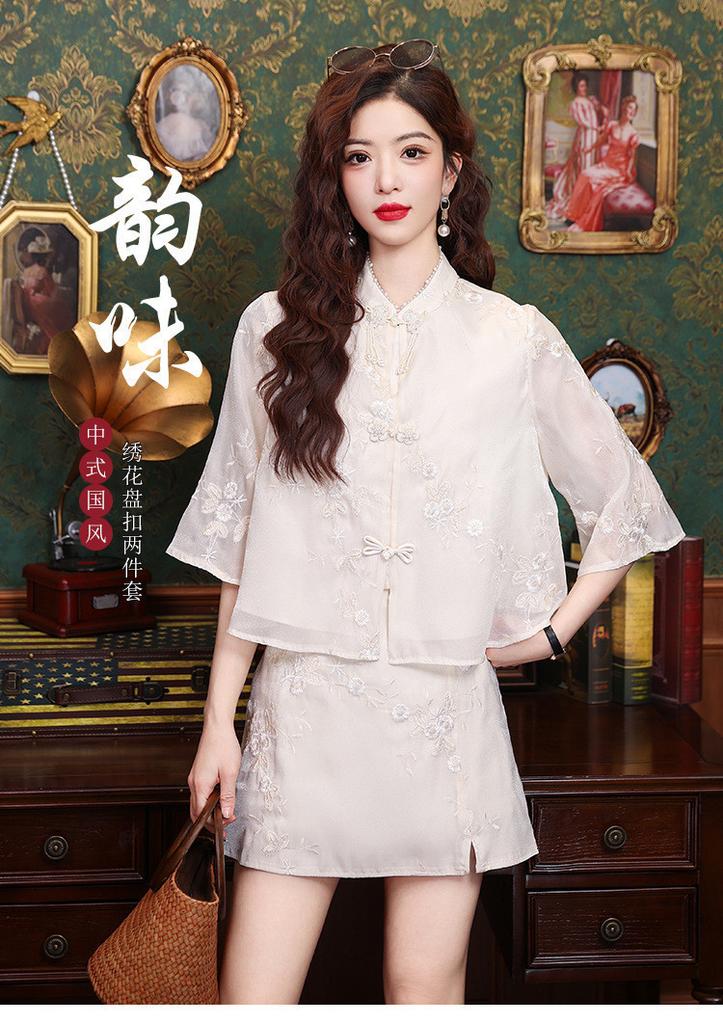 2026 Summer New Chinese Fairy Short Skirt Set with Chinese Style Pan Button Top Two Piece Set Shirt for Women