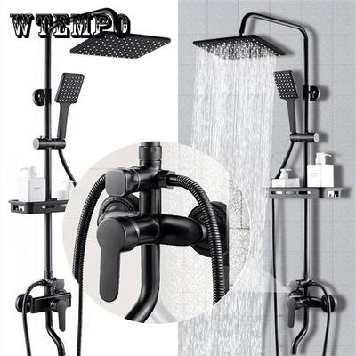 Bathroom Shower Faucet Set Matte Black Wall Mount Rainfall Shower Mixer Tap Bathtub Shower Mixer Tap 3-way Shower Mixer