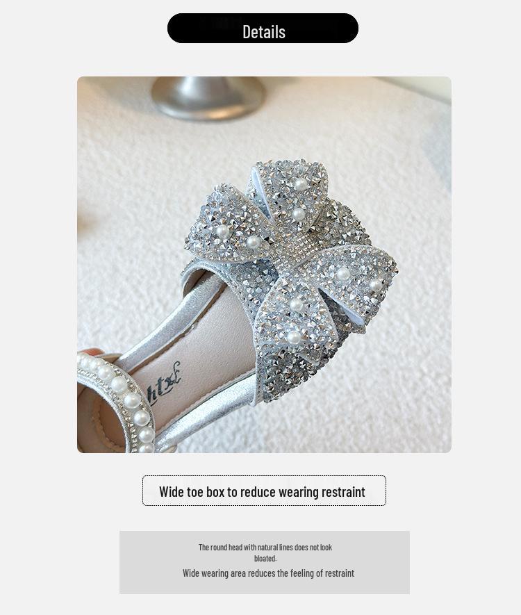 2026 Spring Summer Bowknot Rhinestone Baotou Sandals - Korean Style Little Girl Crystal Princess Shoes