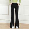 2025 Spring & Fall Women's High Waist Black Flared Pants - Slimming, Elastic, Four-Way Stretch, Long Slit Design