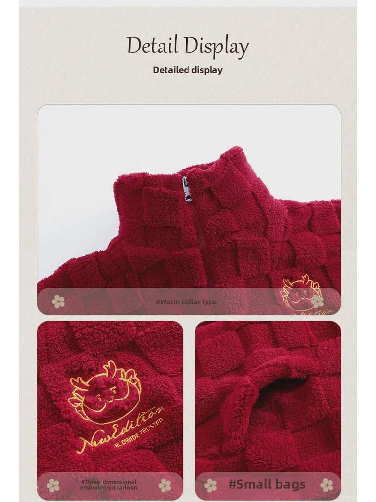 Damska przytulna flanelowa piżama zimowa - Gruby polar koralowy, duży rozmiar, idealna do noszenia w domu lub na zewnątrz jesienią i zimą.