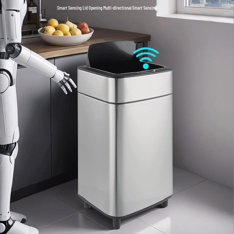 2025 High-End Light Luxury Smart Sensor Trash Can, Stainless Steel with Lid for Kitchen, Bedroom, or Living Room.