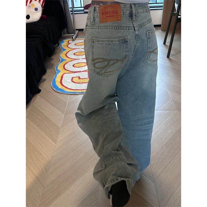 Plus Size Women's Retro Scimitar Embroidered Wide-Leg Jeans