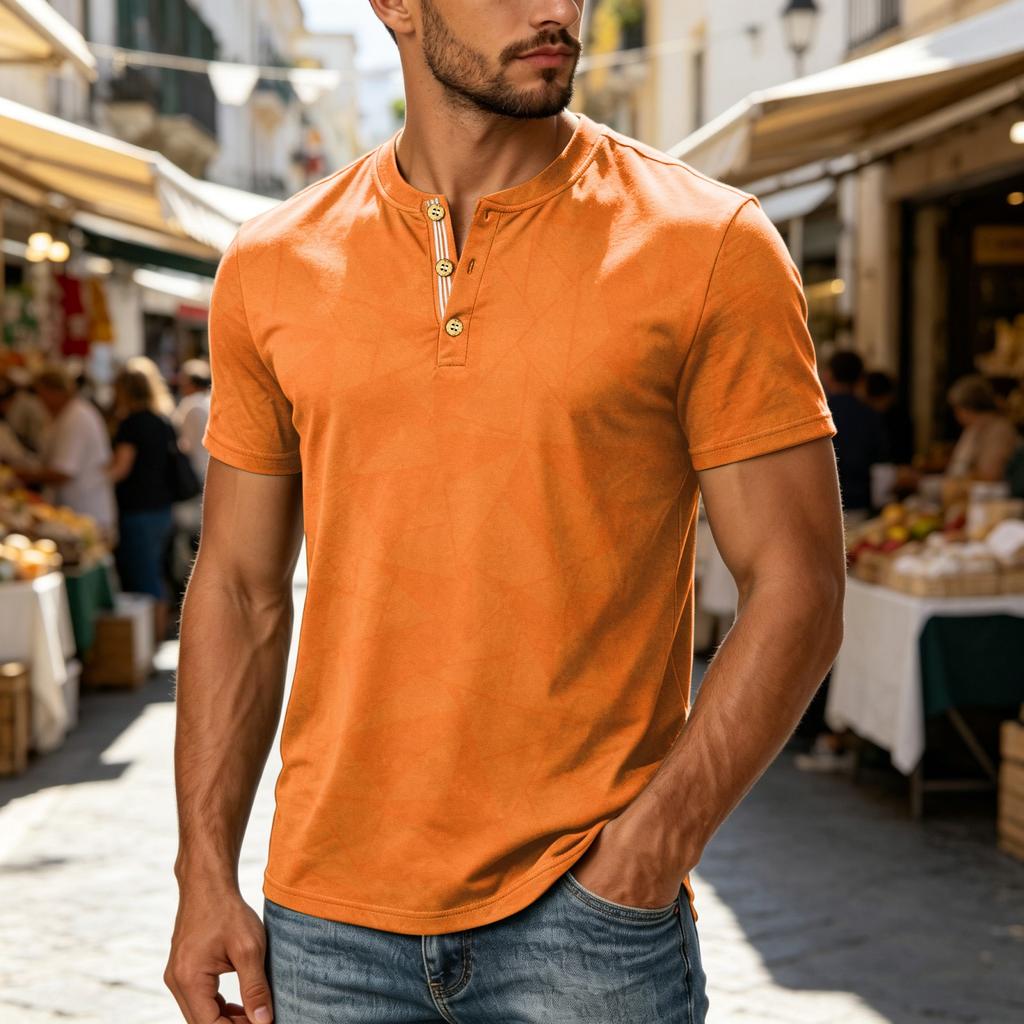 Men's Short Sleeve Henley Shirt Casual Button Placket Top Lightweight Breathable Summer T-Shirt Slim Fit Soft Fabric