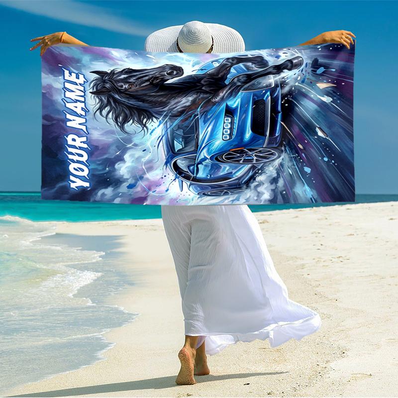 1PC Custom Name Horse Fantasy Beach Towel Highly Absorbent And Sand-Resistant Towel for Swimming, Pool, Yoga, And Travel Lightweight