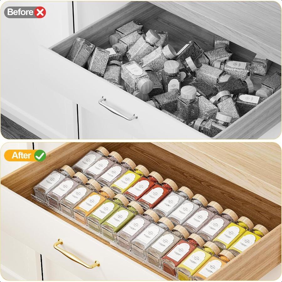 Expandable Spice Drawer Organizer 2Pack Adjustable Clear Acrylic Spice Rack for Drawer Ideal for Kitchen Spice Organization Sea