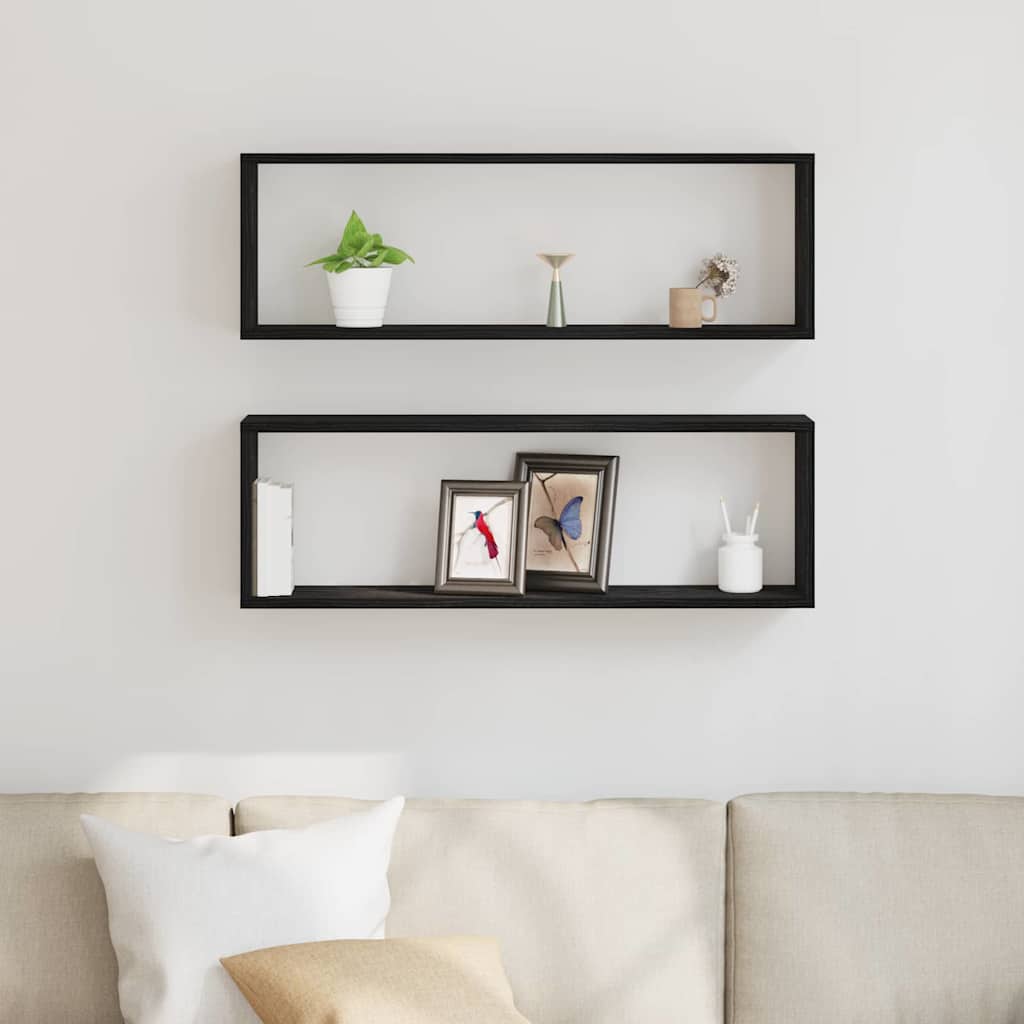 Wall Mounted Shelves with Shelf 2 pcs Black Oak Effect 80 x 15 x 26 cm