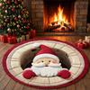 Thickened Cozy Mat Round Christmas Rug, 39" Imitation Cashmere Santa Snowflake Pattern, Holiday Party Floor Covering Area Rug for Home Living