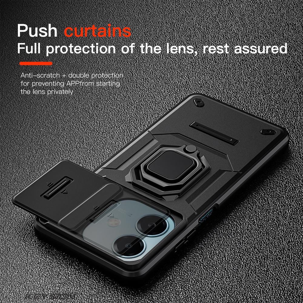 KEYSION Shockproof Armor Case for OPPO A3 5G A3X Slide Camera Lens Protection Ring Stand Phone Back Cover for OPPO A40 A40m