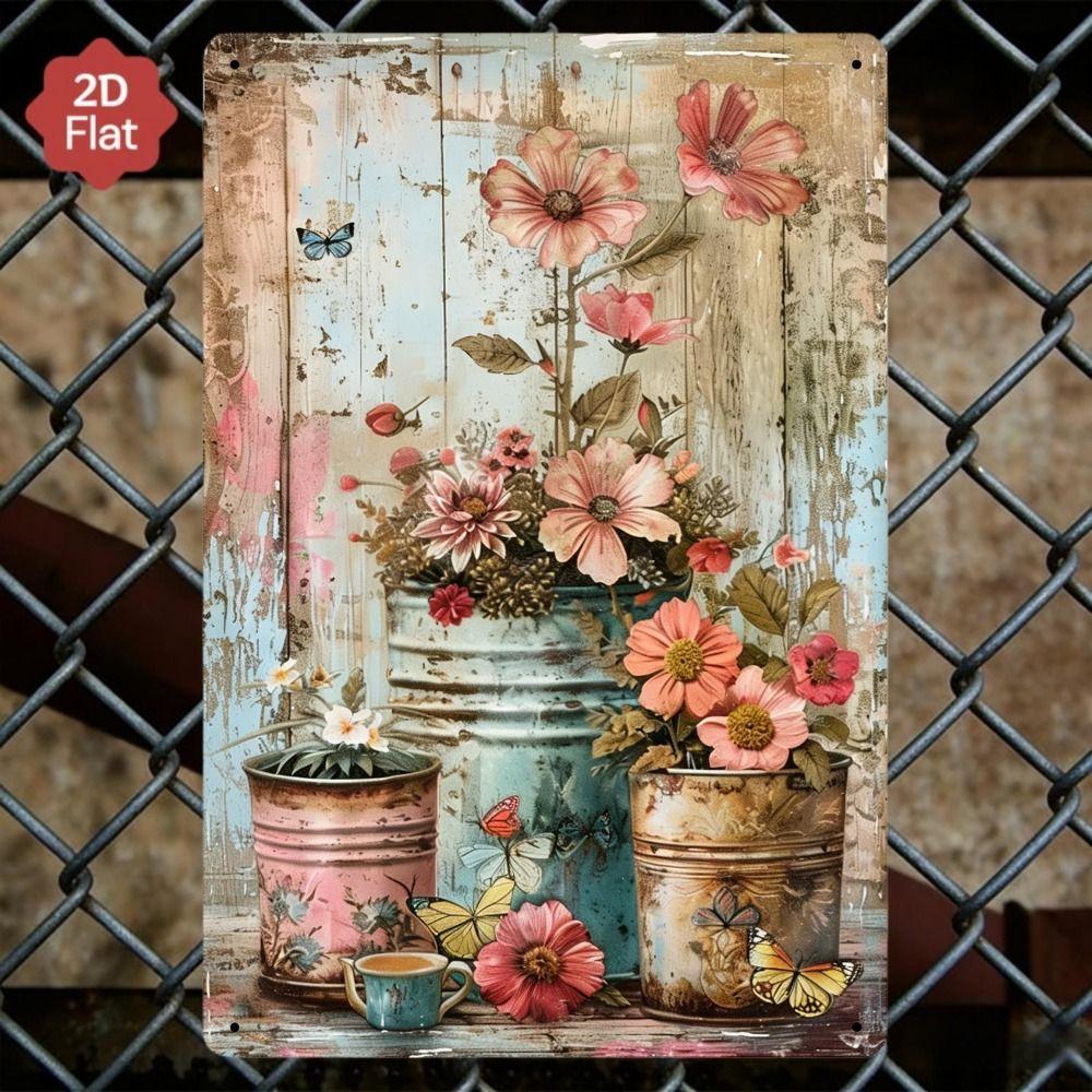 Vintage Metal Flower Wall Art Poster, 20x30cm Decorative Home Garden Sign