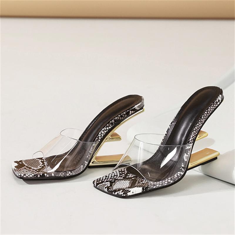 

Fashion Eilyken PVC Transparent Women Slippers Designer Fretwork High Heels Sandals Summer Square Toe Party Dress Female Shoes 35 чорний