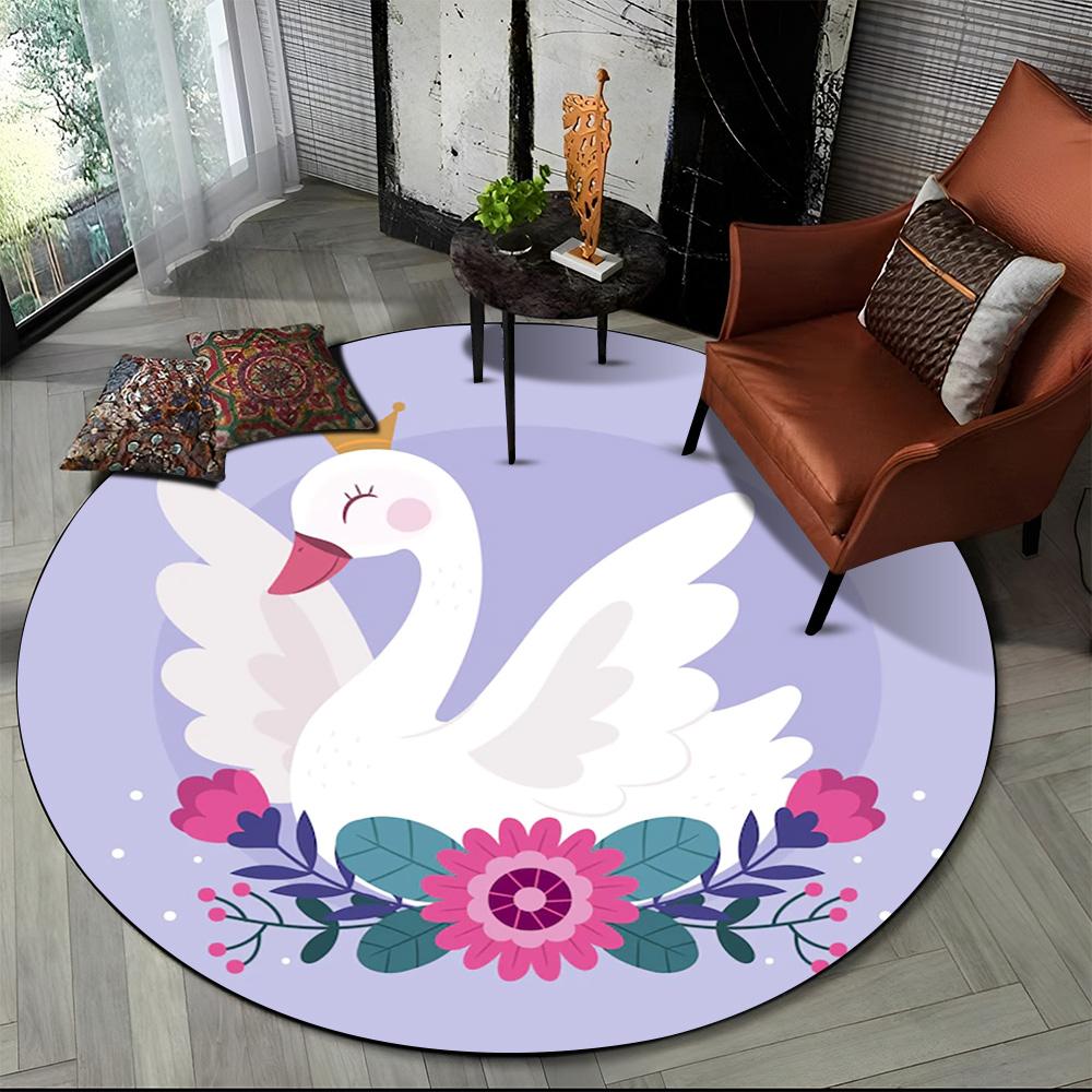 3D Cartoon Cute Swan Cygnus Area Rug,Round Carpet Rug for Living Room Bedroom Sofa Decoration,Kids Play Non-slip Floor Mat Gift